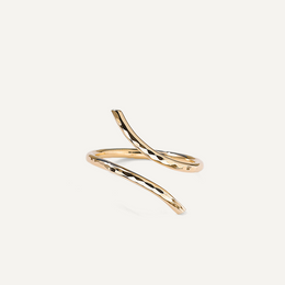 Gold filled ring with a modern design on a light beige background